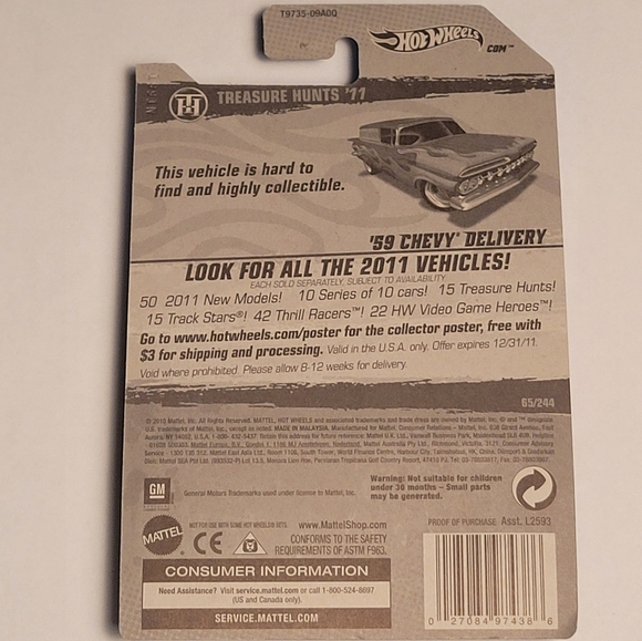 Hot Wheels '59 Chevy Delivery 15/15 Tresure Hunts '11 2011 Sealed Brand New - Picture 3 of 3